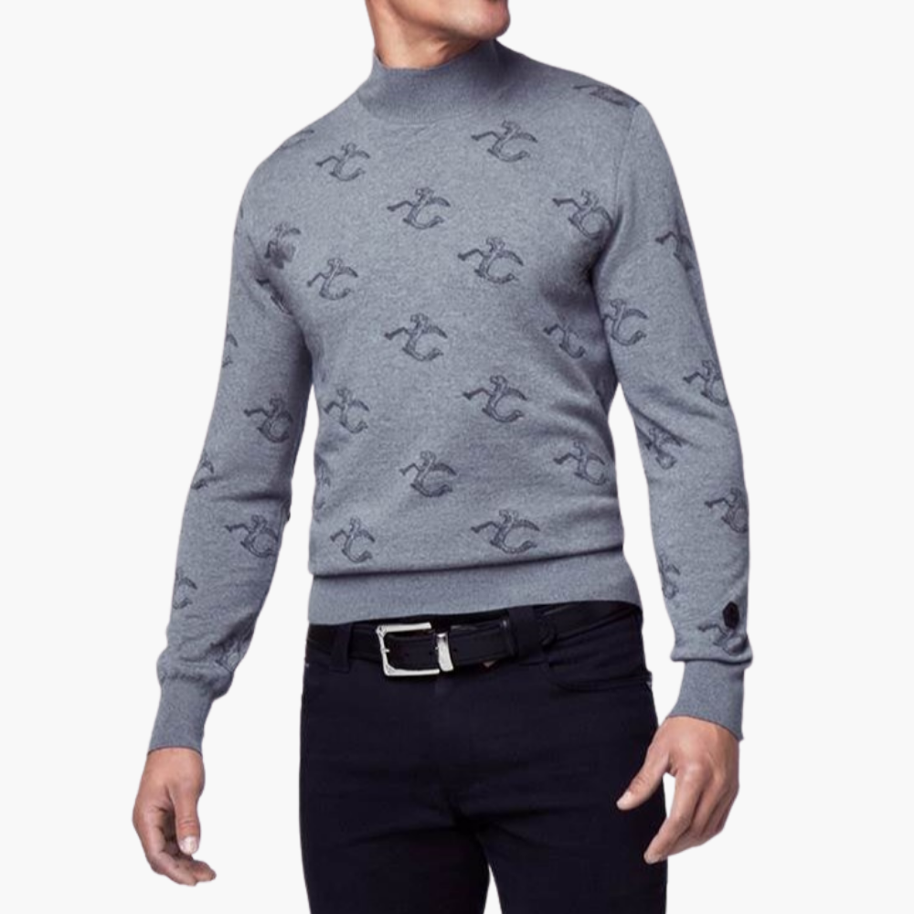 Grey Wool & Cashmere Monogram Turtle Neck - A21MR07002