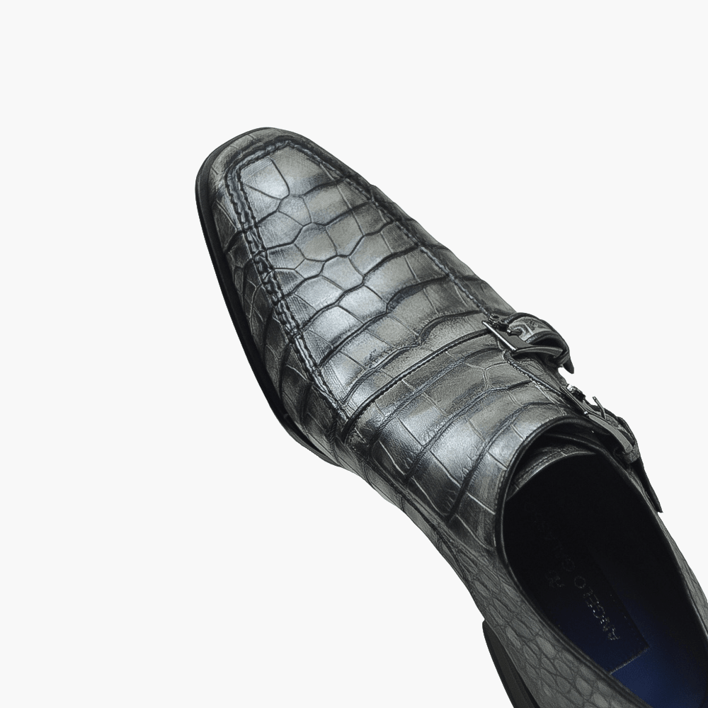 Grey Crocodile Double Monkstraps - Angelo Galasso - Luxury Italian Menswear London