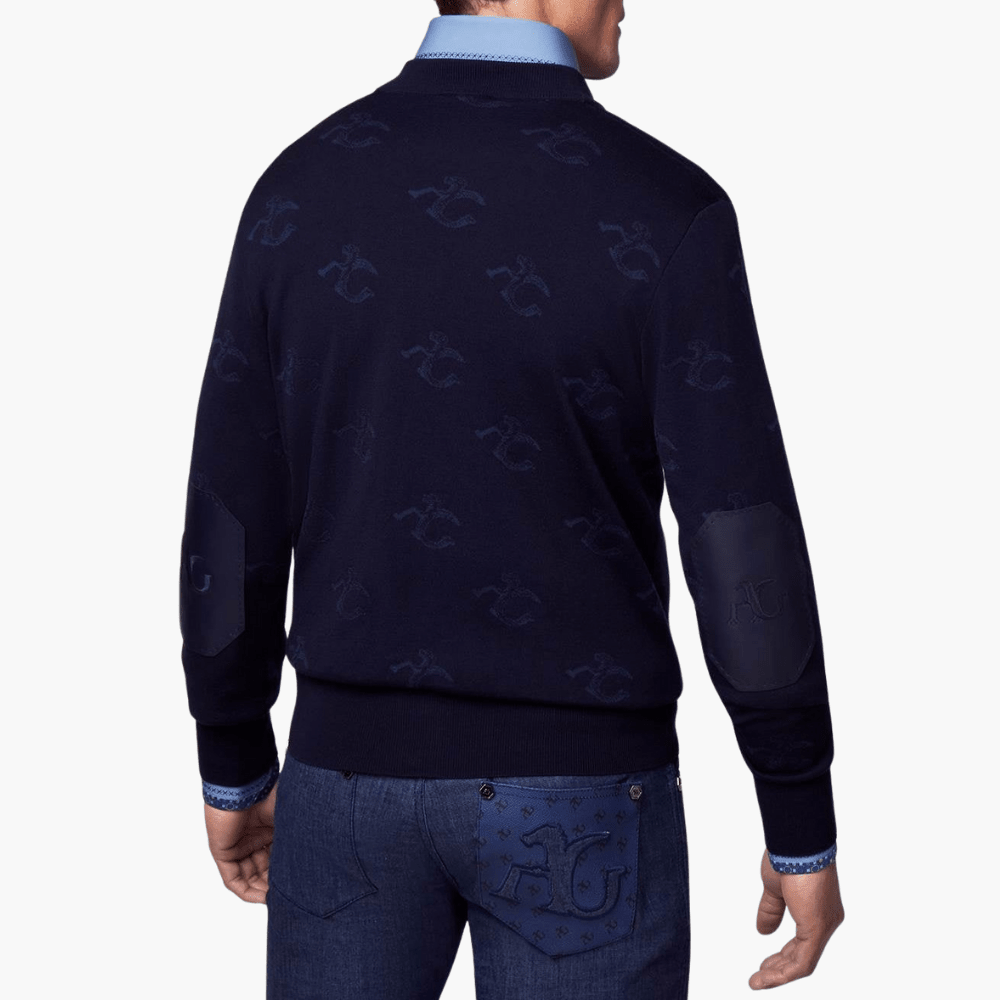 Blue Wool & Cashmere Monogram V-Neck - Angelo Galasso - Luxury Italian Menswear London
