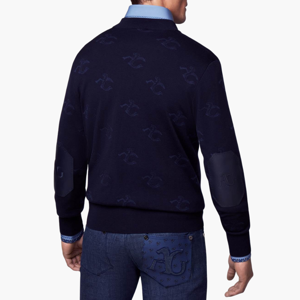 Blue Wool & Cashmere Monogram V-Neck - A11MR0709F