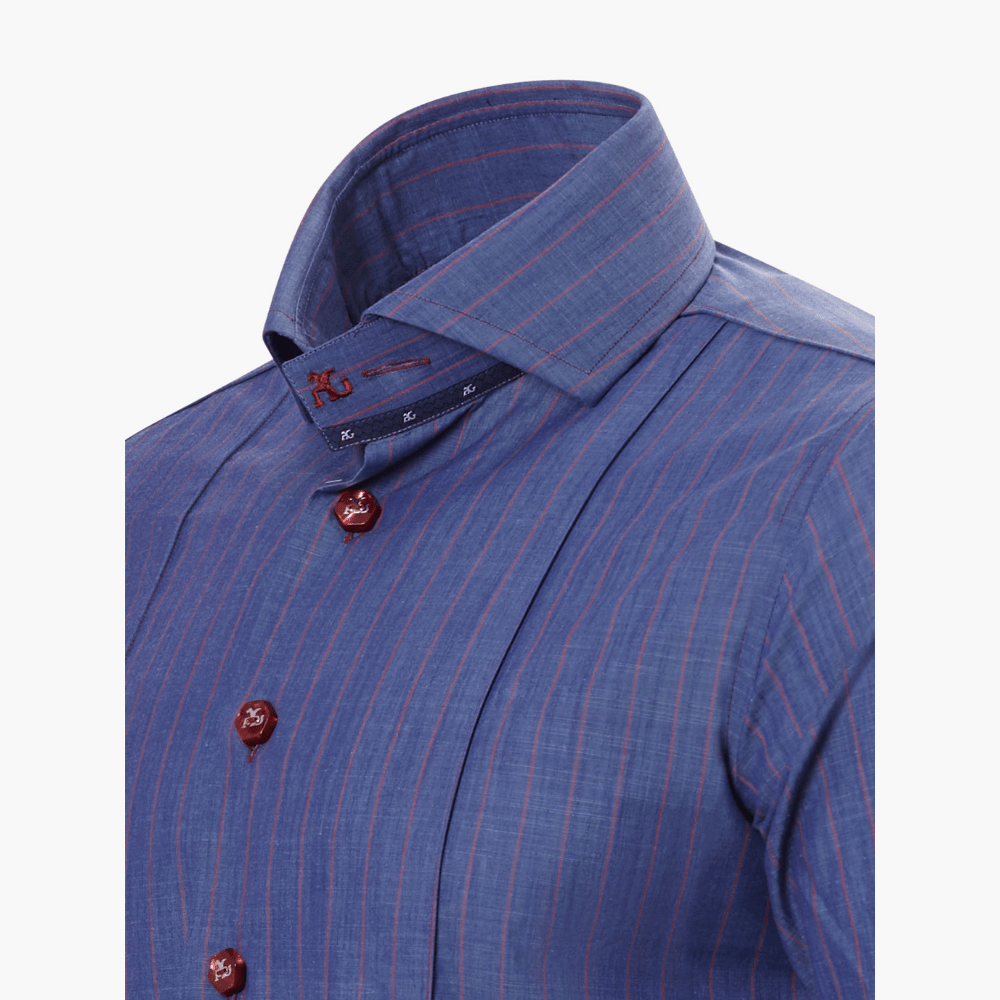 Blue & Red Pinstripe Mason Shirt - Angelo Galasso - Luxury Italian Menswear London