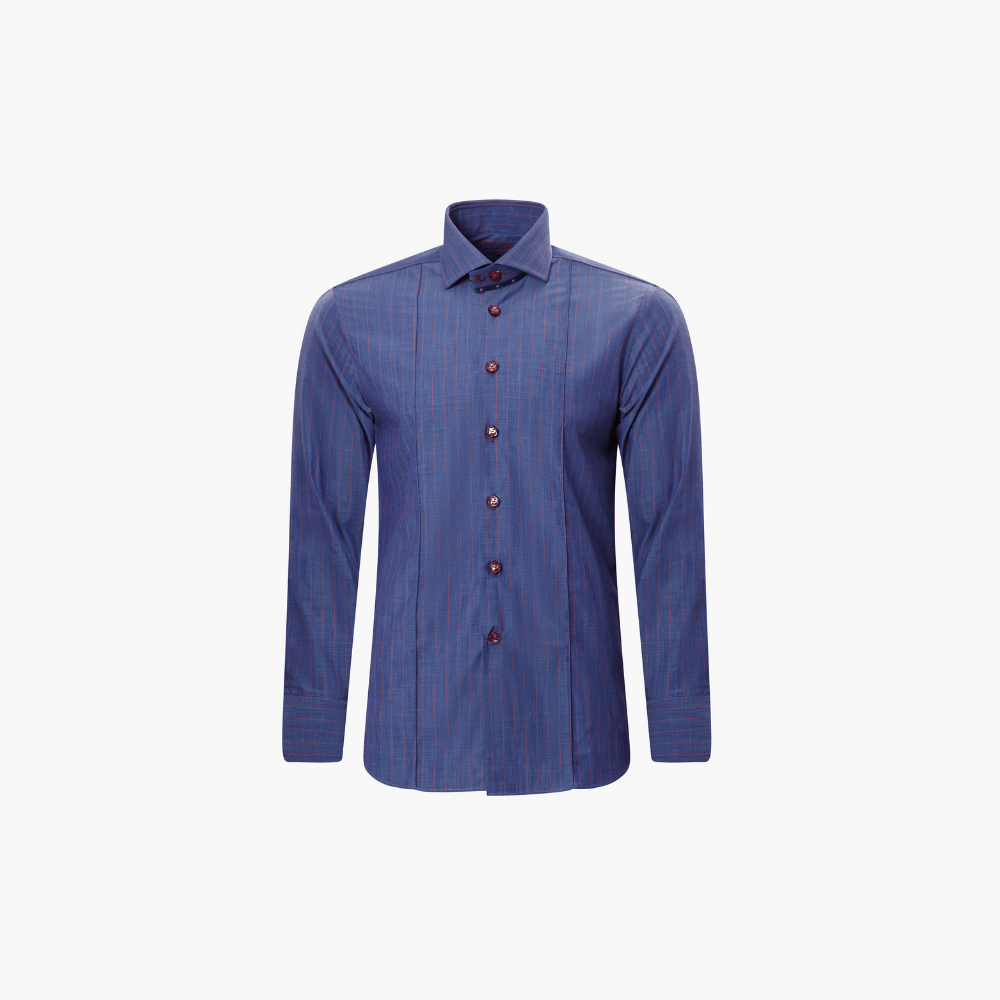 Blue & Red Pinstripe Mason Shirt - Angelo Galasso - Luxury Italian Menswear London