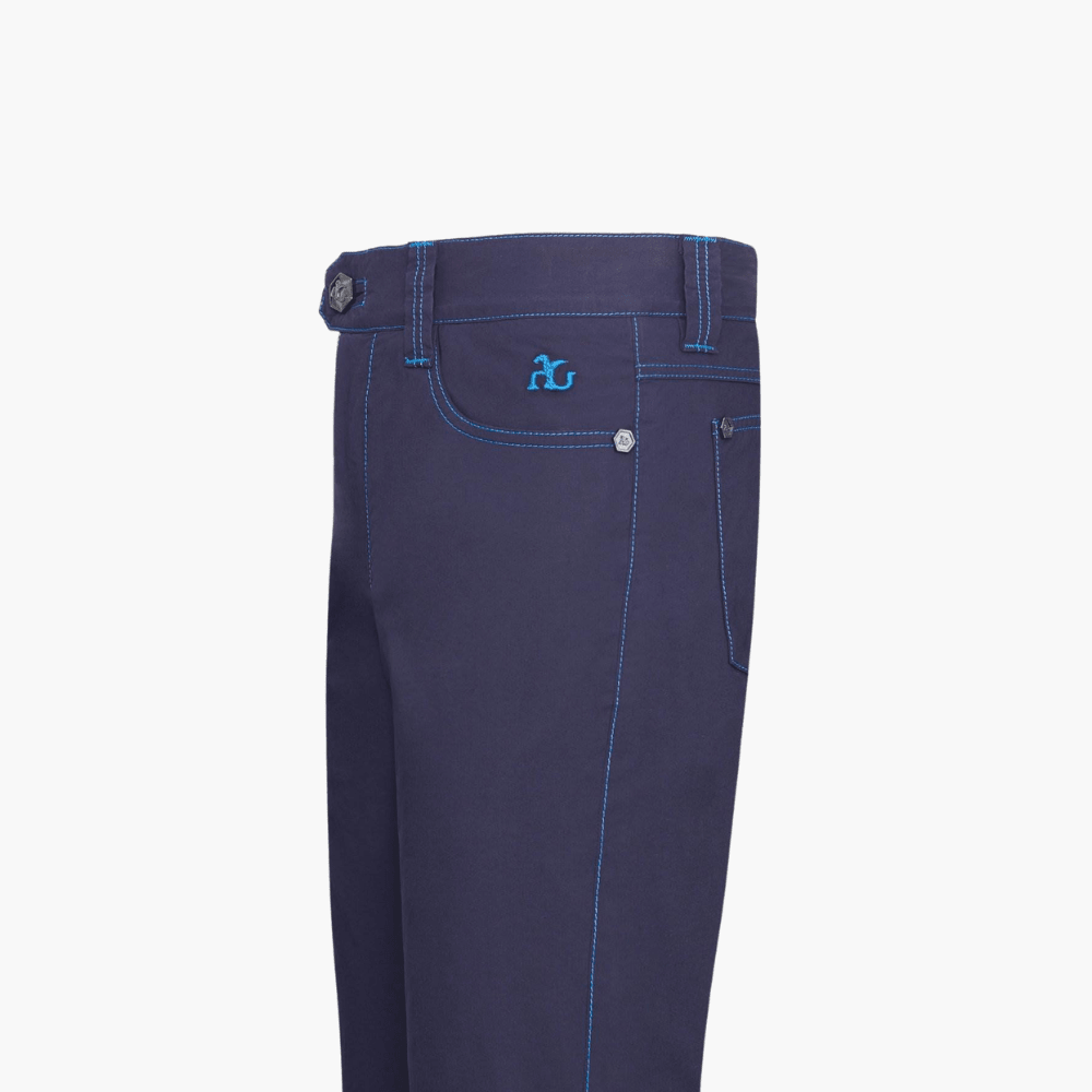 Blue & Royal Blue Cotton Jeans with Shield - Angelo Galasso - Luxury Italian Menswear London