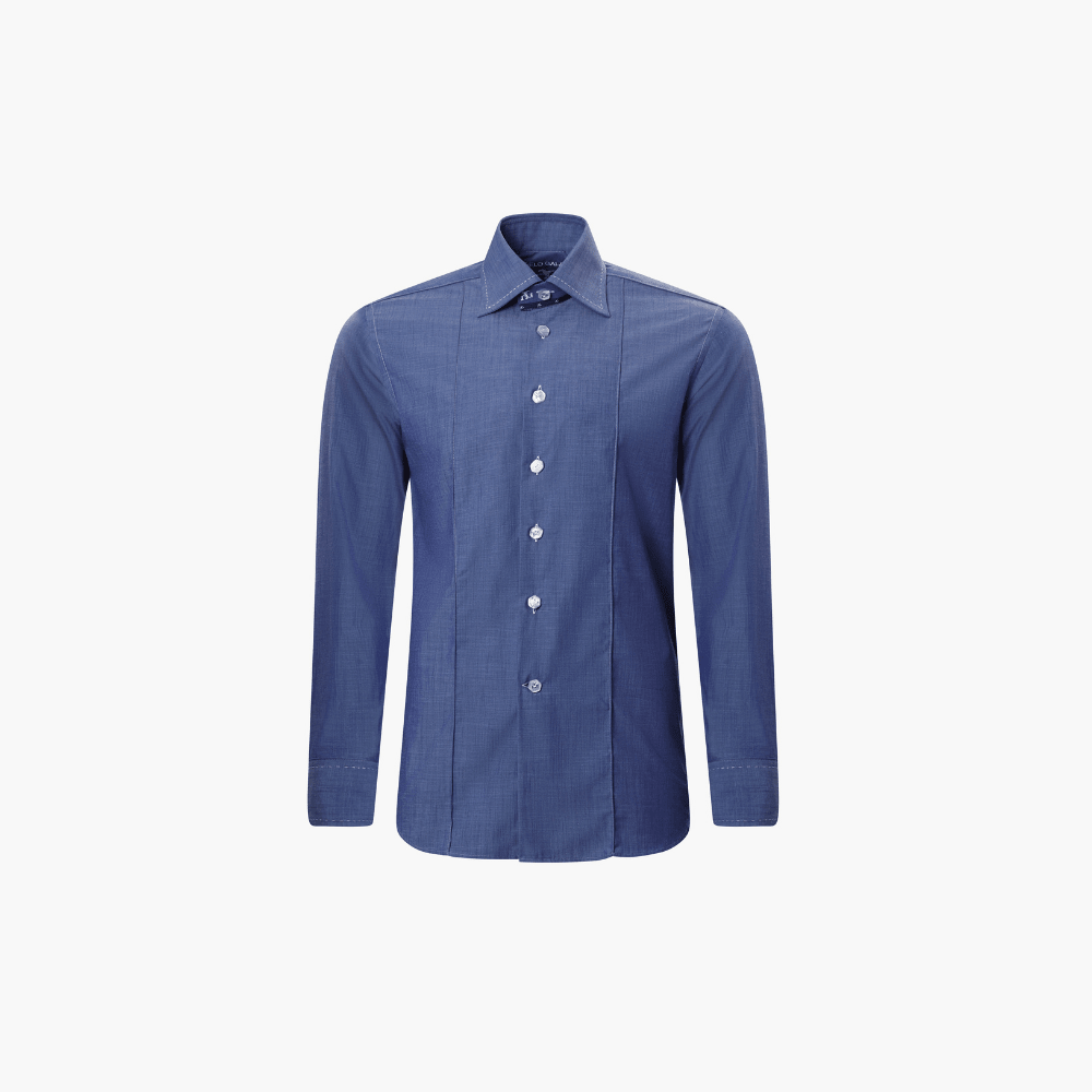 Blue Corleone Shirt with Single Stitching - Angelo Galasso - Luxury Italian Menswear London