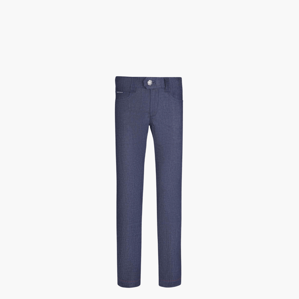 Blue & Silver Cotton Jeans with Hexagon Crest - Angelo Galasso - Luxury Italian Menswear London