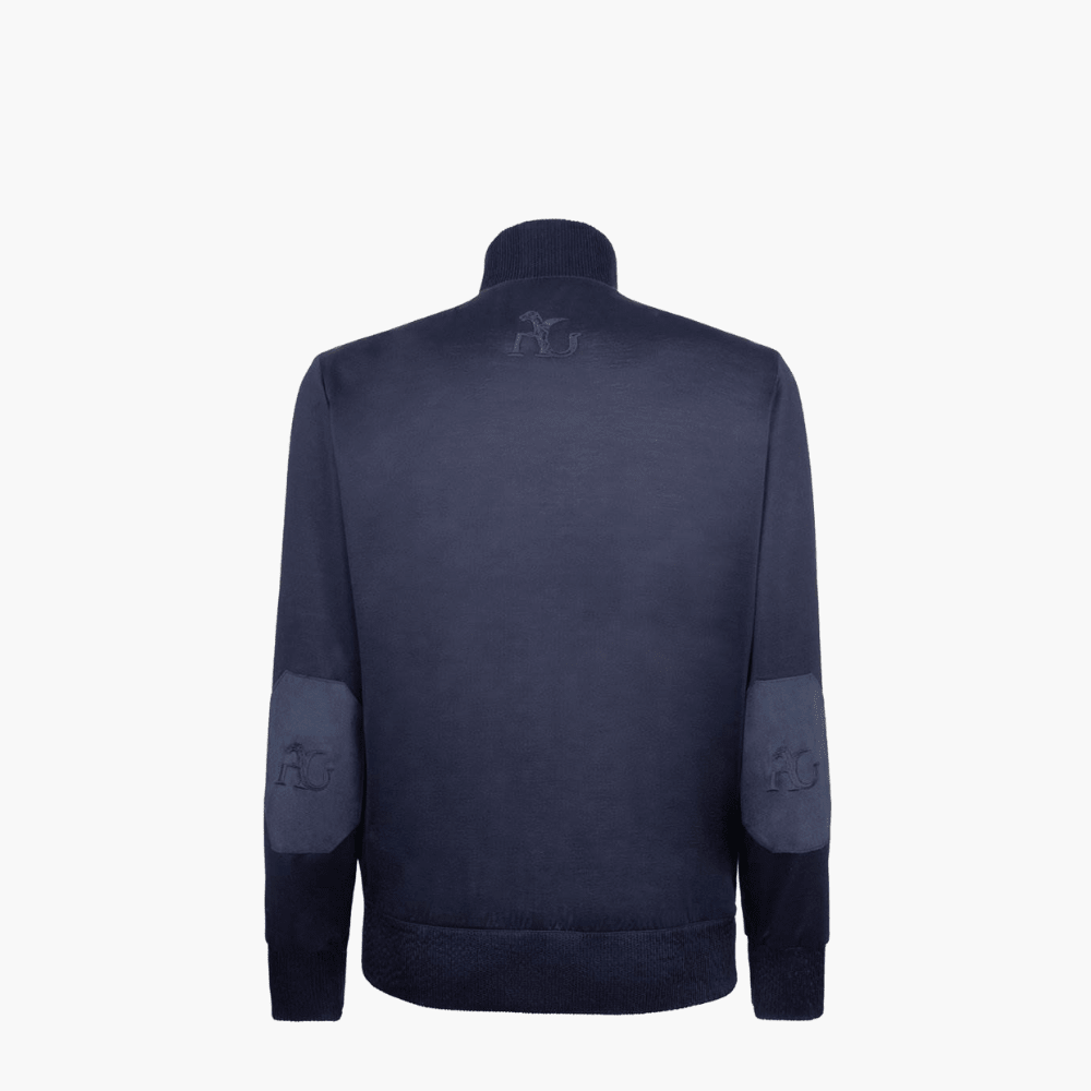 Navy Blue Cardigan Jacket with AG Logo - Angelo Galasso - Luxury Italian Menswear London