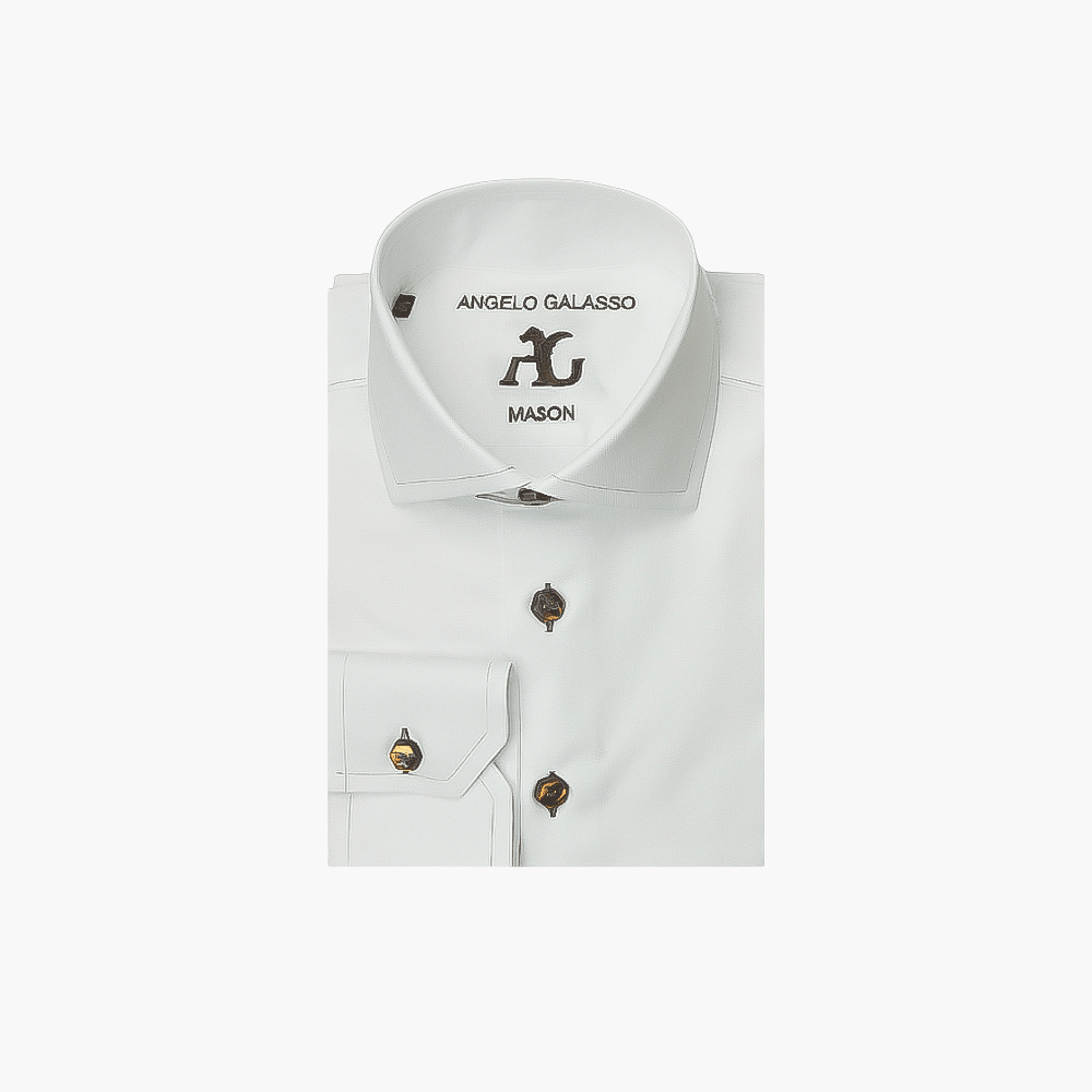 White Mason Shirt Brown Details - Angelo Galasso - Luxury Italian Menswear London