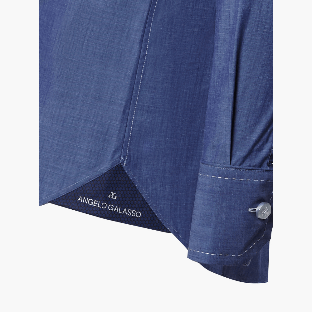 Blue Corleone Shirt with Single Stitching - Angelo Galasso - Luxury Italian Menswear London