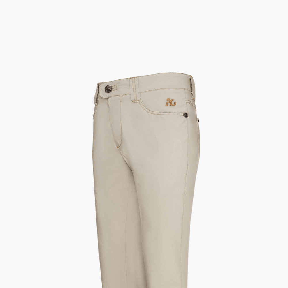 Beige & Gold Cotton Jeans with Shield - Angelo Galasso - Luxury Italian Menswear London