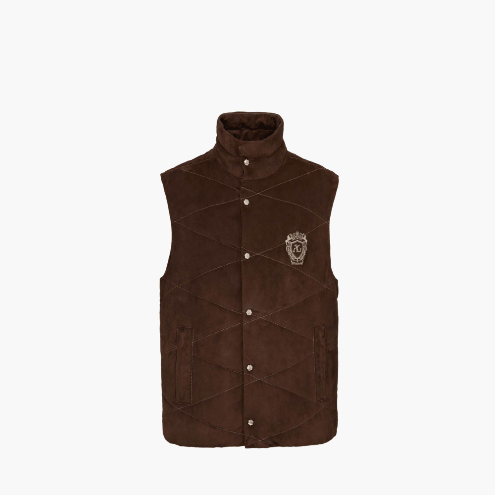 Brown Suede Mink Fur Gilet - Angelo Galasso - Luxury Italian Menswear London