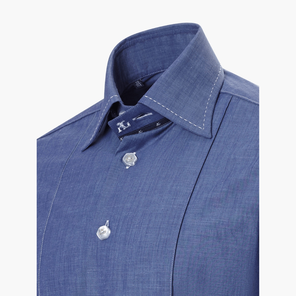 Blue Corleone Shirt with Single Stitching - Angelo Galasso - Luxury Italian Menswear London