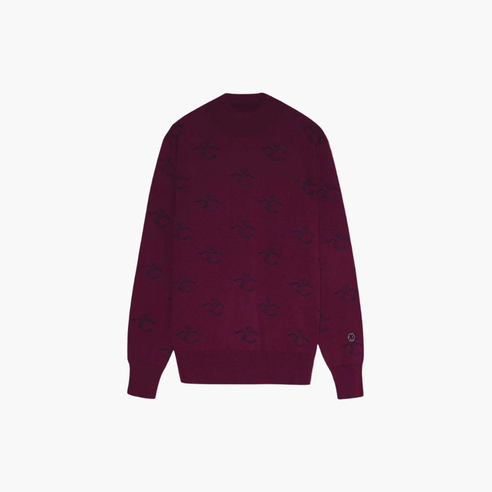 Burgundy Wool & Cashmere Monogram Turtle Neck - Angelo Galasso - Luxury Italian Menswear London