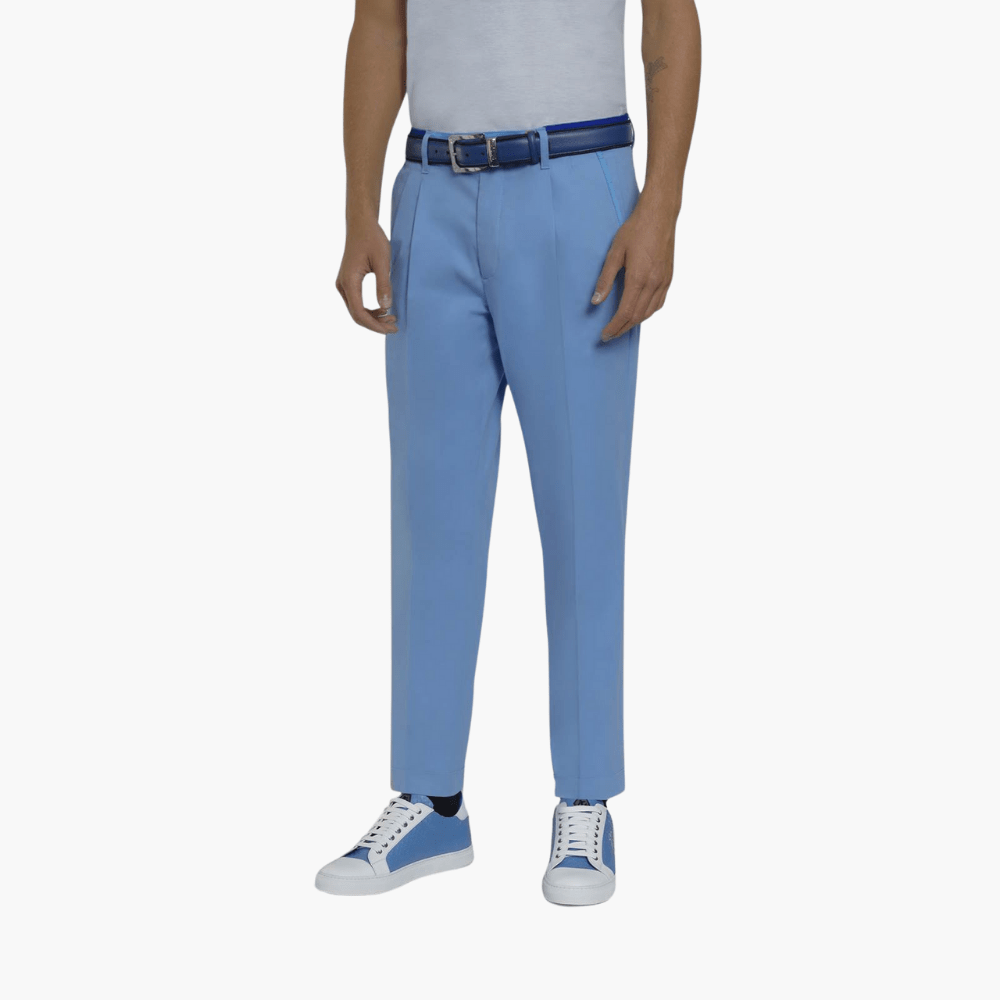 Light Blue Double Pleat Chinos - Angelo Galasso - Luxury Italian Menswear London