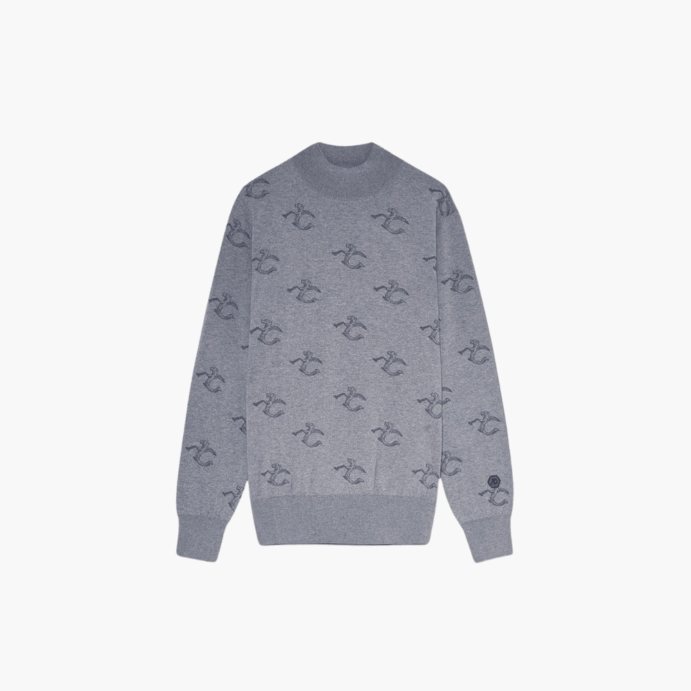 Grey Wool & Cashmere Monogram Turtle Neck - Angelo Galasso - Luxury Italian Menswear London