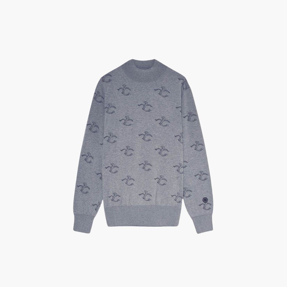 Grey Wool & Cashmere Monogram Turtle Neck - A21MR07002