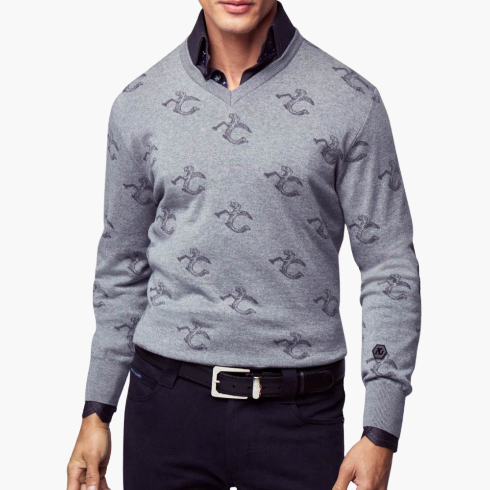 Grey Wool & Cashmere Monogram V-Neck - A11MR0709F