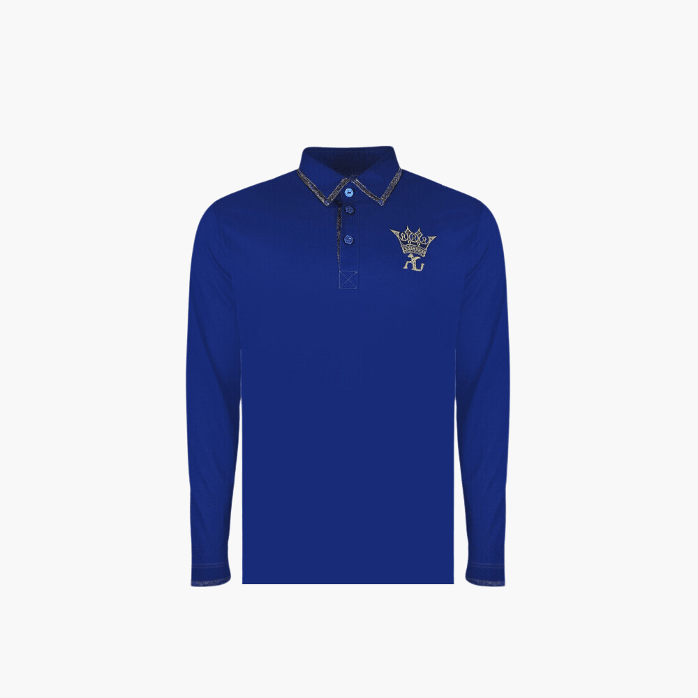Blue Crown Long-Sleeve Frisee Polo - Angelo Galasso - Luxury Italian Menswear London