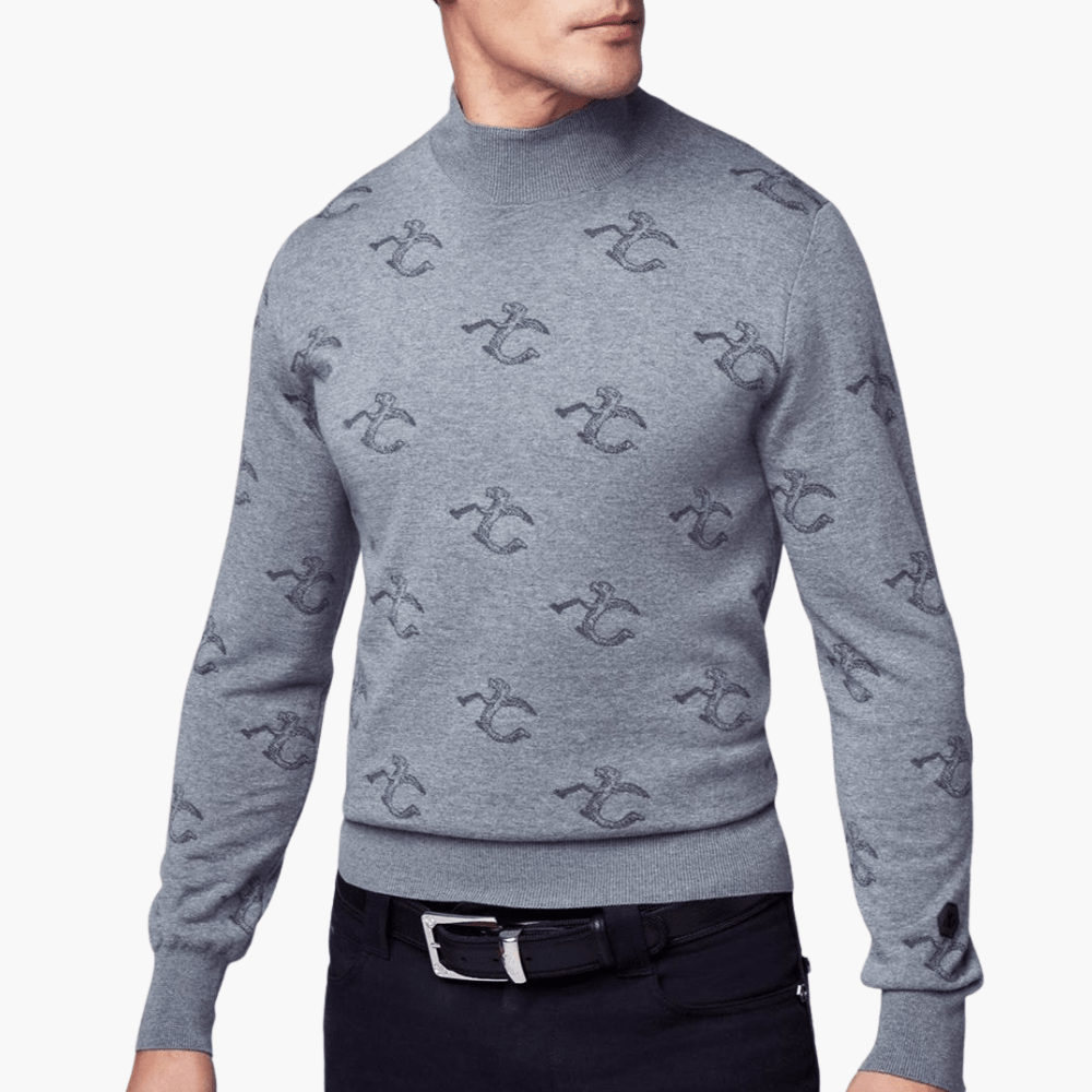 Grey Wool & Cashmere Monogram Turtle Neck - Angelo Galasso - Luxury Italian Menswear London