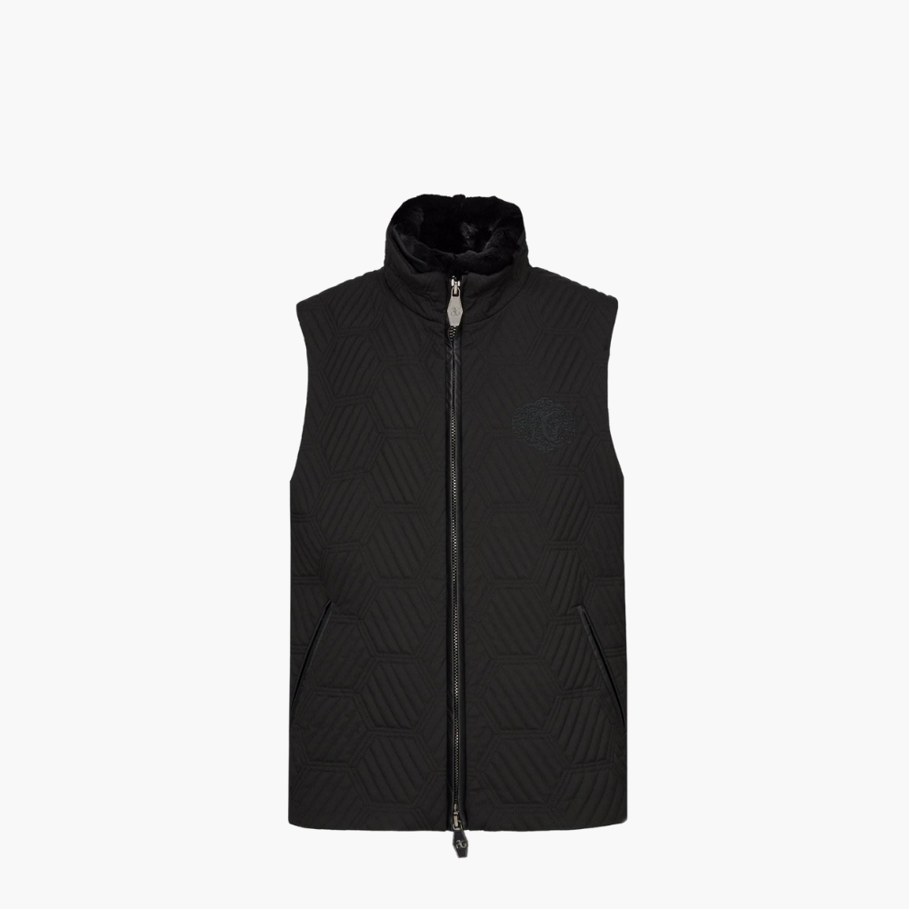 Black Hexagon Gilet With Fur Collar - 20S4IPP04