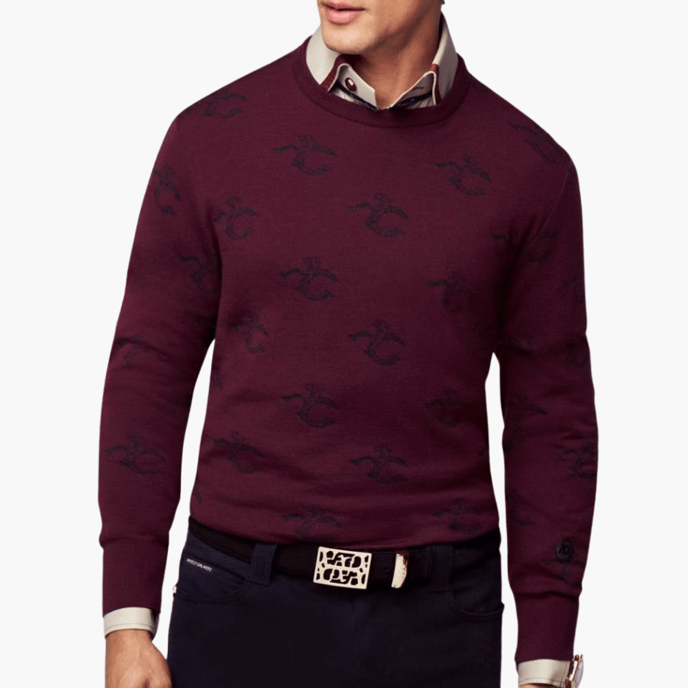 Burgundy Wool & Cashmere Monogram C-Neck - Angelo Galasso - Luxury Italian Menswear London