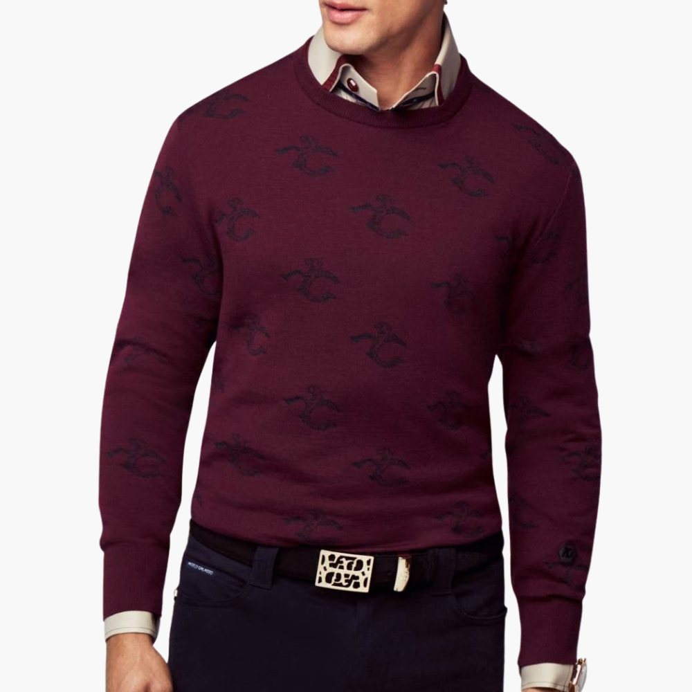 Burgundy Wool & Cashmere Monogram C-Neck - A11MR0708F