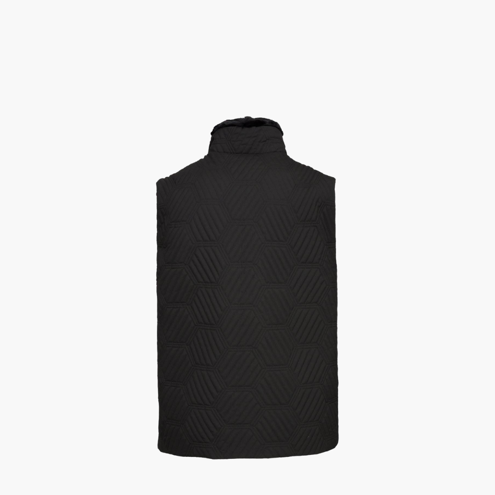 Black Hexagon Gilet With Fur Collar - 20S4IPP04