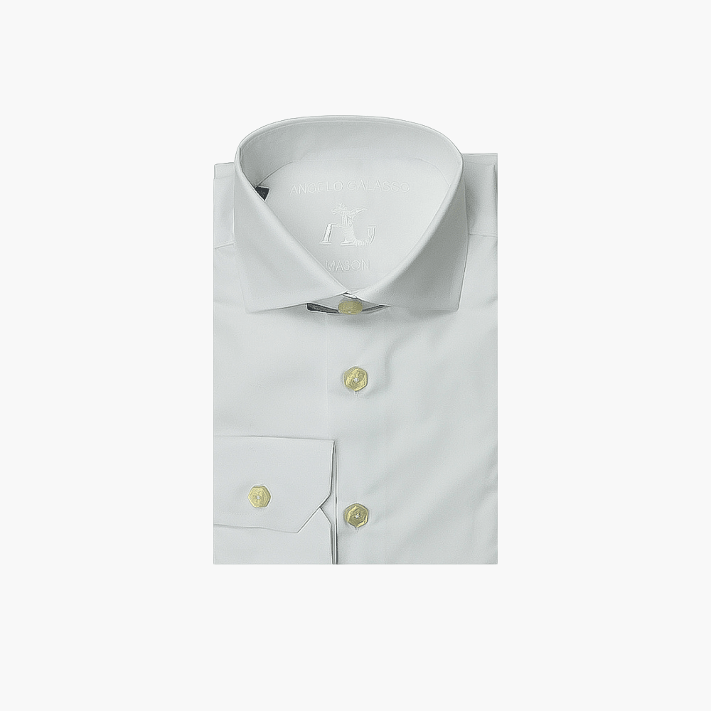 Angelo Galasso White Twill Mason Shirt - Angelo Galasso - Luxury Italian Menswear London