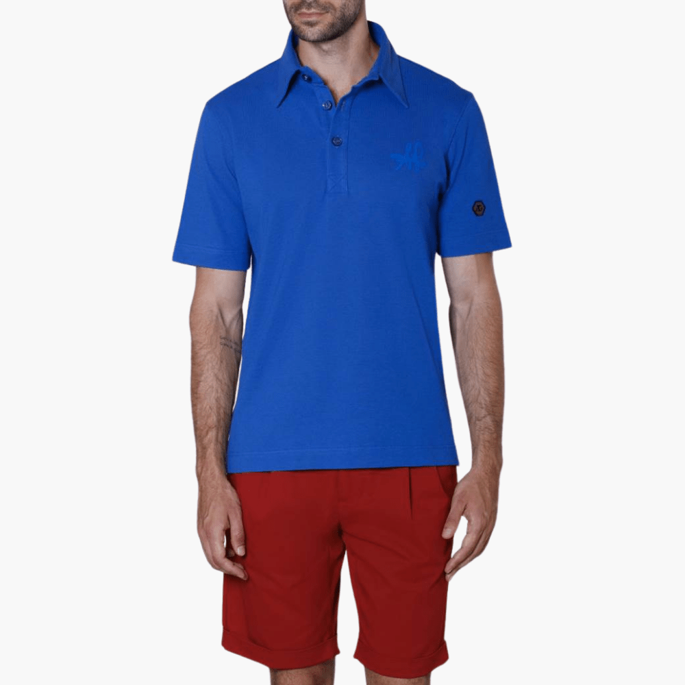 Blue Signature Logo Polo - Angelo Galasso - Luxury Italian Menswear London