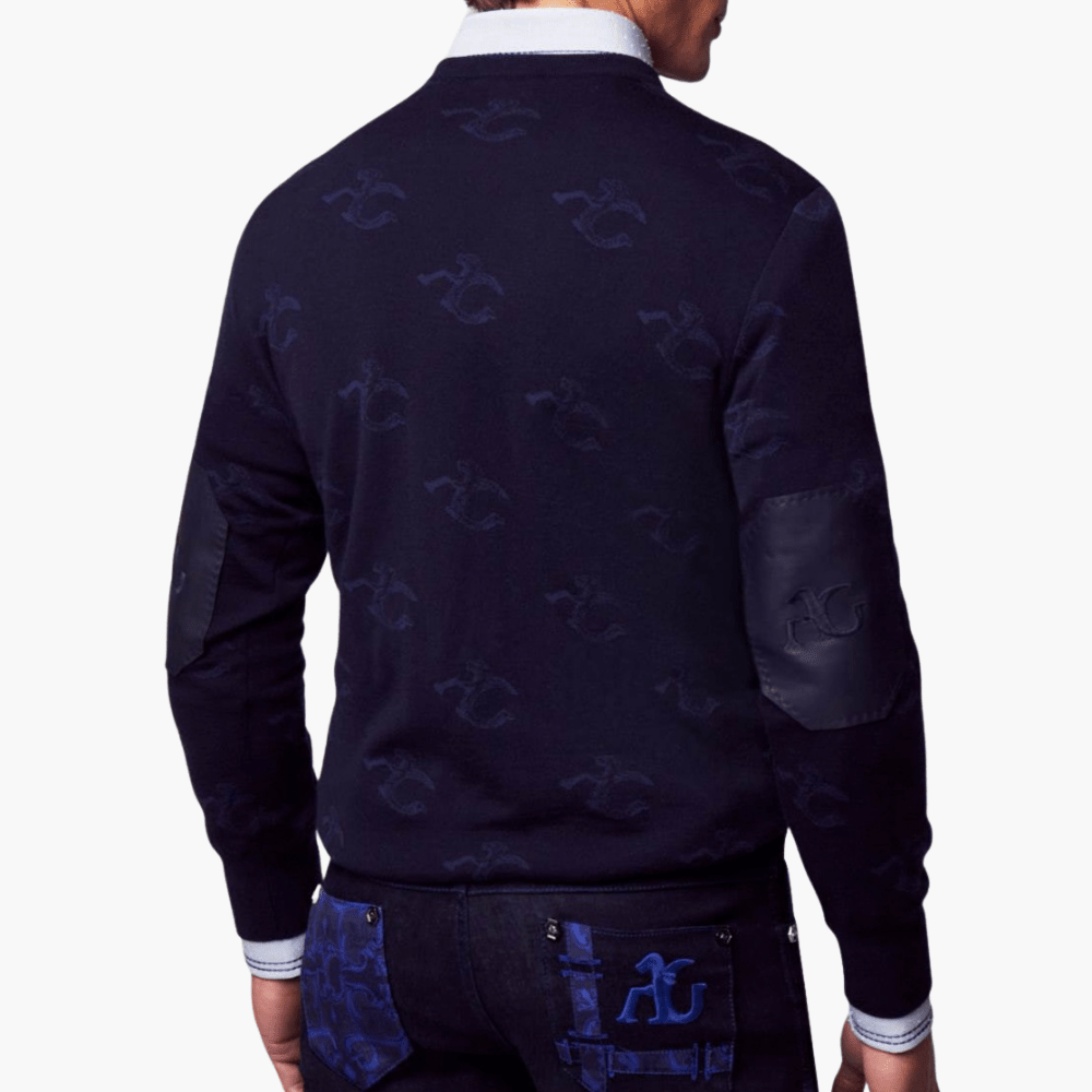 Blue Wool & Cashmere Monogram C-Neck - Angelo Galasso - Luxury Italian Menswear London