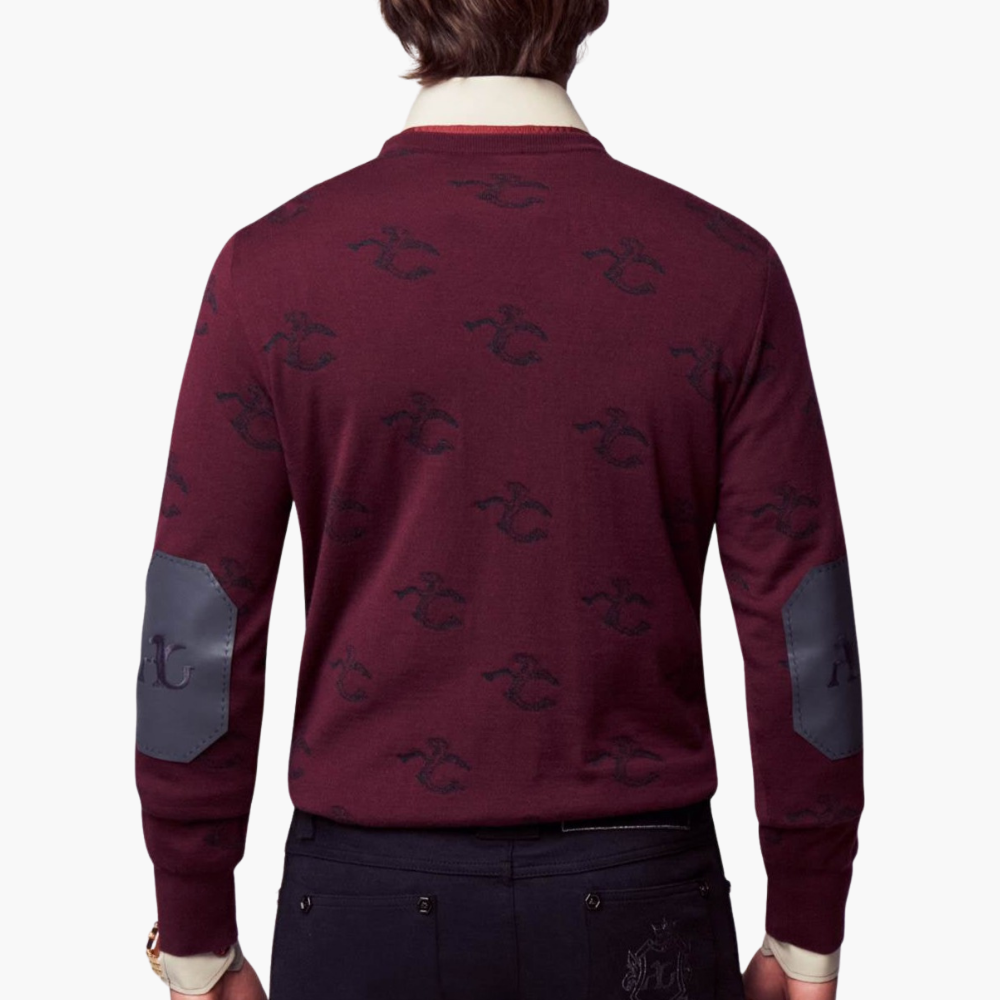 Burgundy Wool & Cashmere Monogram Cardigan -A21MR07001