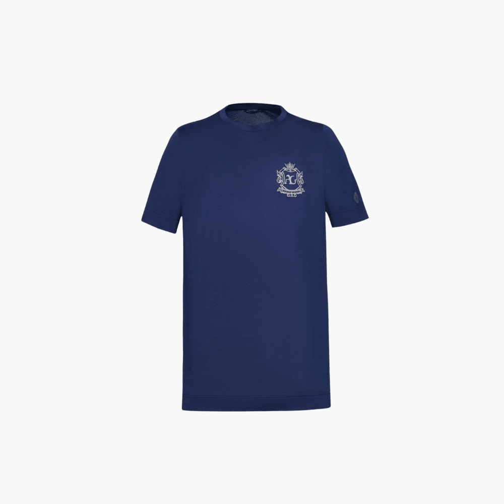Blue & Silver Cotton Shield T-Shirt - Angelo Galasso - Luxury Italian Menswear London