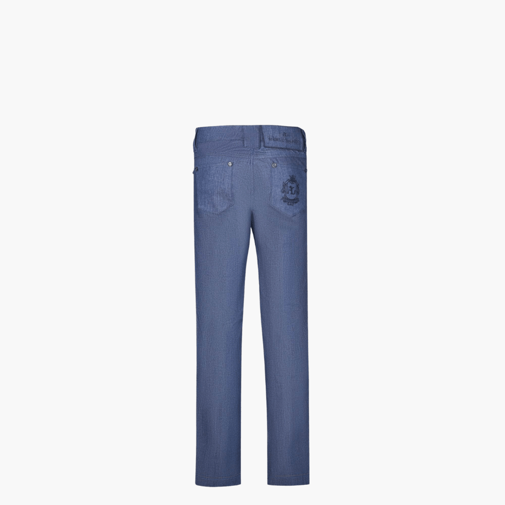 Blue & Black Cotton Jeans with Shield - Angelo Galasso - Luxury Italian Menswear London