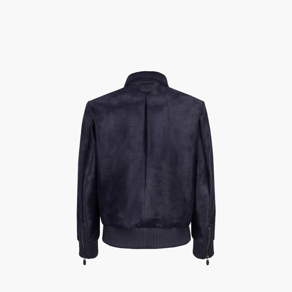 Navy Blue Ponyskin Bomber Jacket - 17W3GGP03 ANGELO GALASSO