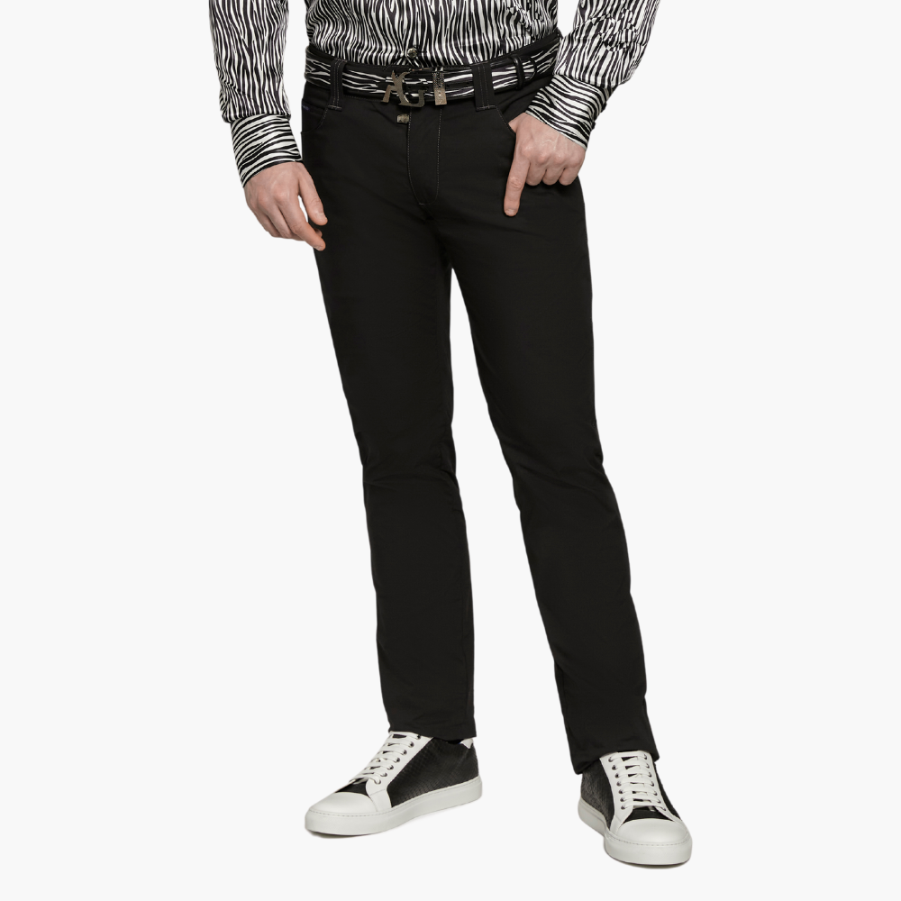 Black & Silver Cotton Jeans with Hexagon Crest - Z21MR0406C