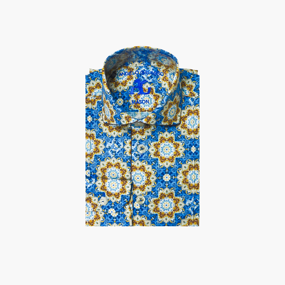 Blue & Brown Azulejo AG Mason Shirt - Angelo Galasso - Luxury Italian Menswear London