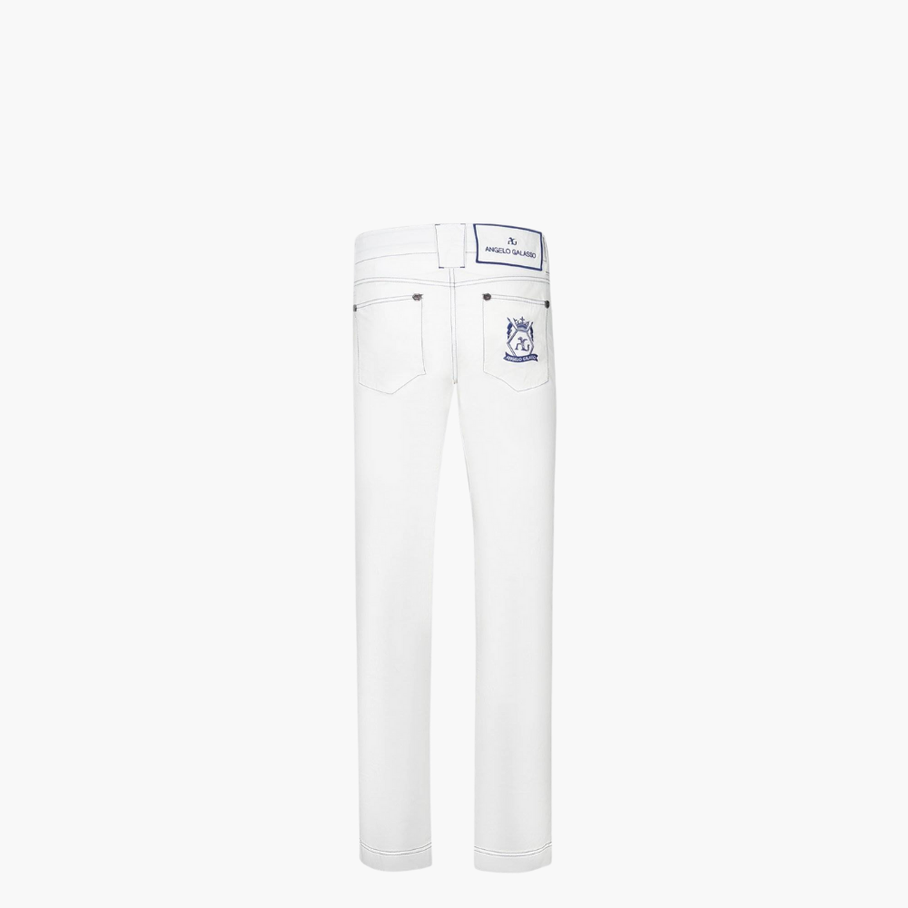 White & Blue Cotton Jeans with Hexagon Crest - Z21MR0406C
