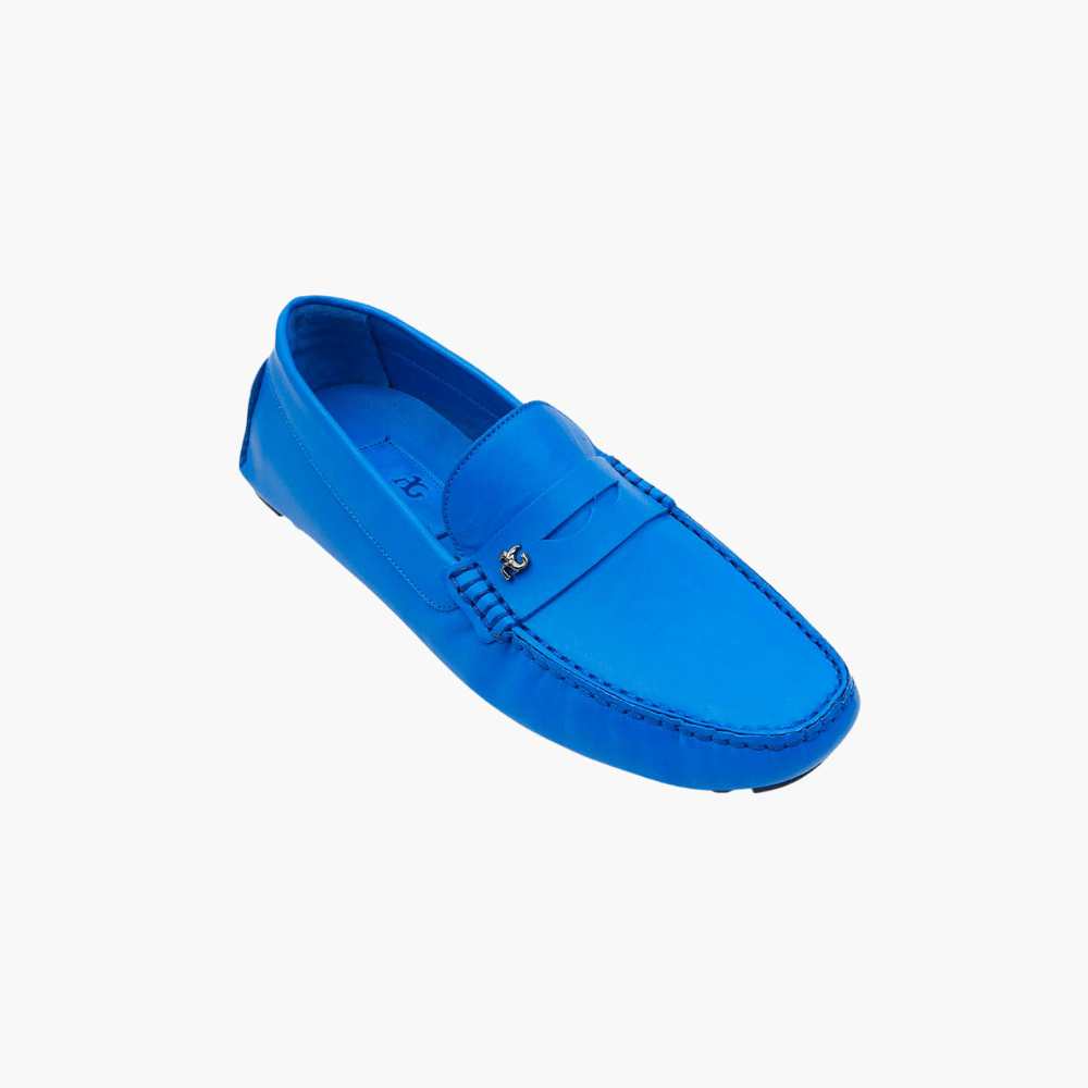 Royal Blue Calfskin Driver Shoes - Angelo Galasso - Luxury Italian Menswear London
