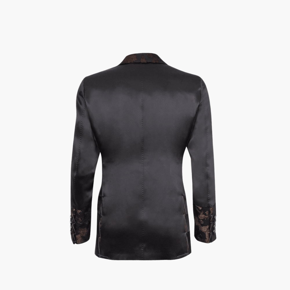 Black Silk Blazer with Bronze Velvet - Angelo Galasso - Luxury Italian Menswear London