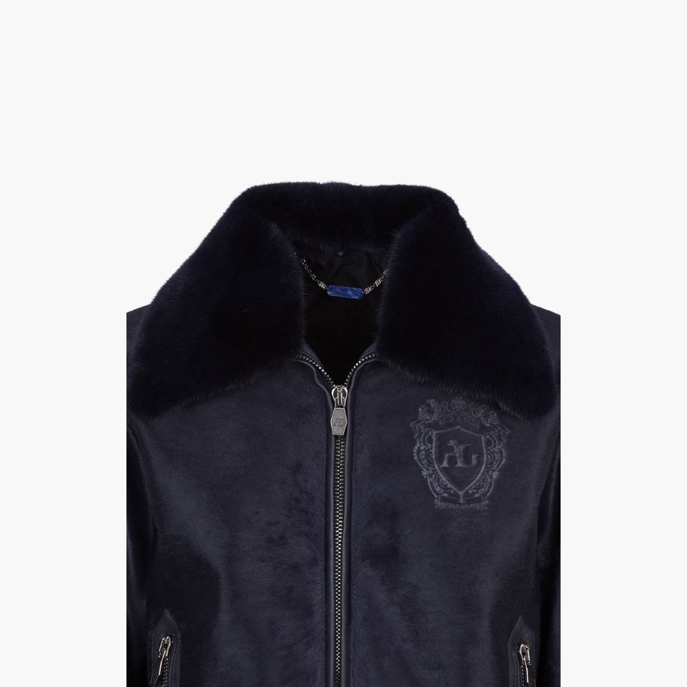 Navy Blue Ponyskin Bomber Jacket - 17W3GGP03 ANGELO GALASSO