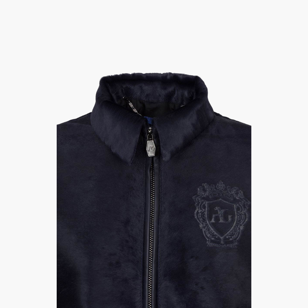 Navy Blue Ponyskin Bomber Jacket - 17W3GGP03 ANGELO GALASSO