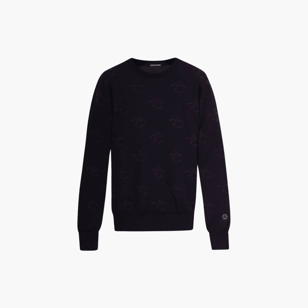 Black Wool & Cashmere Monogram C-Neck - Angelo Galasso - Luxury Italian Menswear London