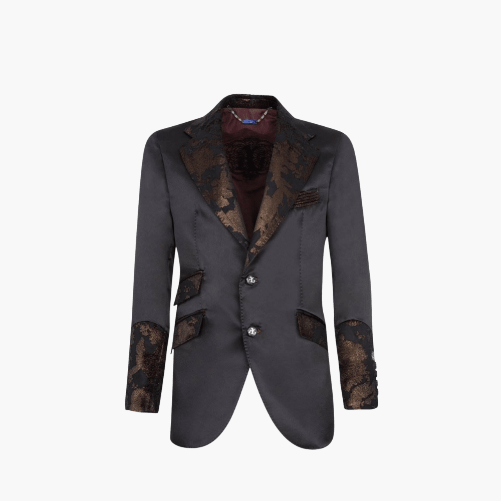 Black Silk Blazer with Bronze Velvet - Angelo Galasso - Luxury Italian Menswear London