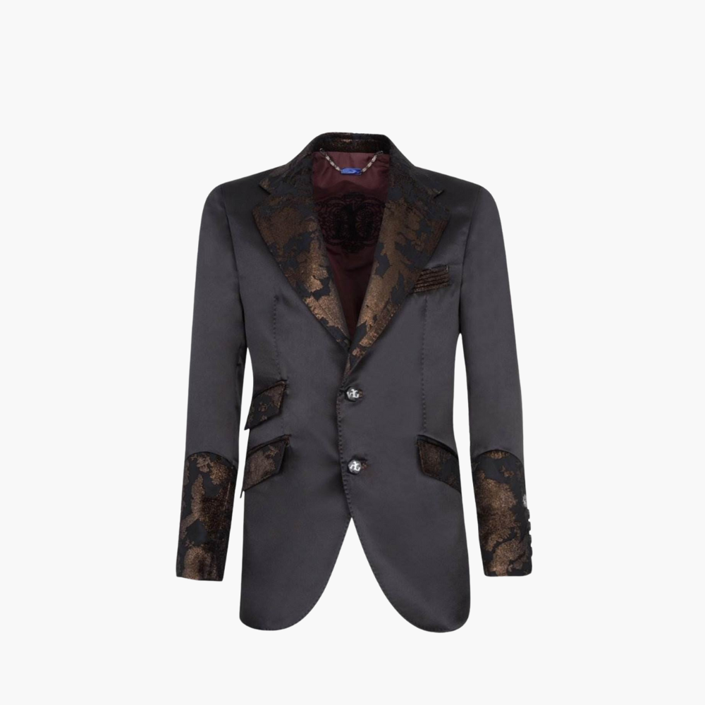 Black Silk Blazer with Bronze Velvet - 18W2RIV033