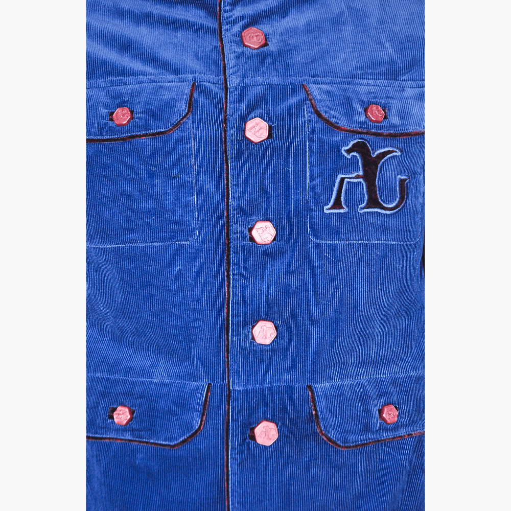 Blue Corduroy Sahariana Jacket - Angelo Galasso - Luxury Italian Menswear London