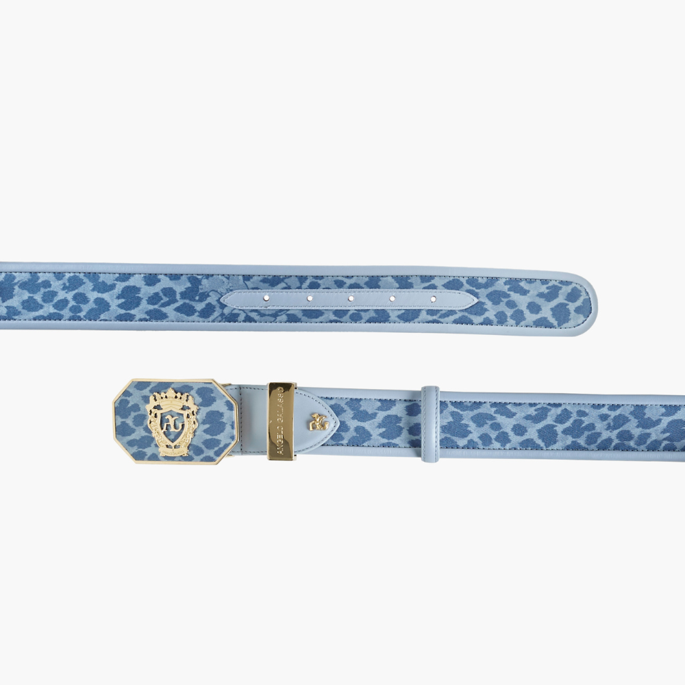Leopard Printed Silk Belt with Heraldry Buckle