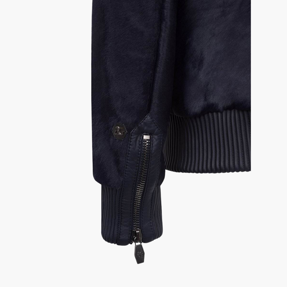 Navy Blue Ponyskin Bomber Jacket - 17W3GGP03 ANGELO GALASSO