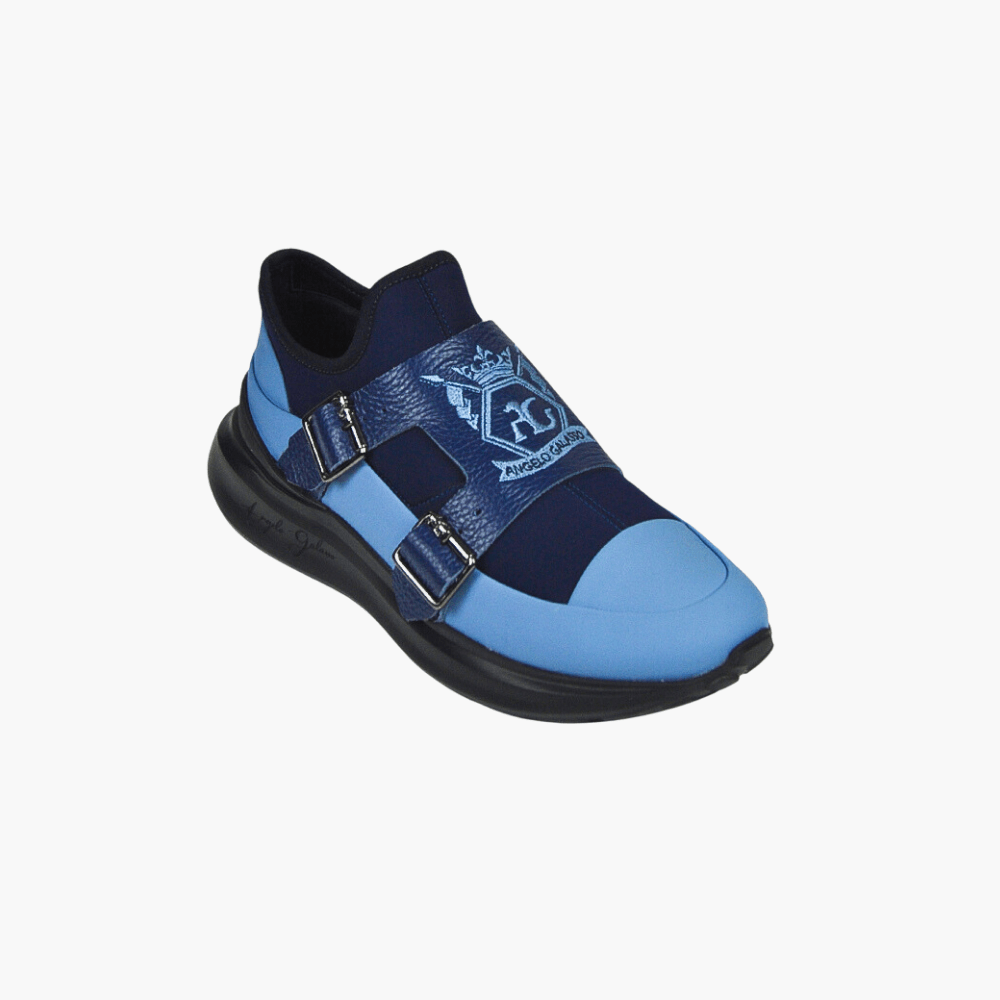 Blue Double Monkstraps Slip On - Angelo Galasso - Luxury Italian Menswear London