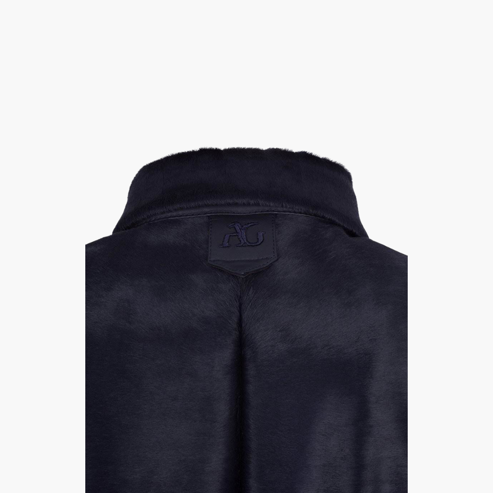 Navy Blue Ponyskin Bomber Jacket - 17W3GGP03 ANGELO GALASSO