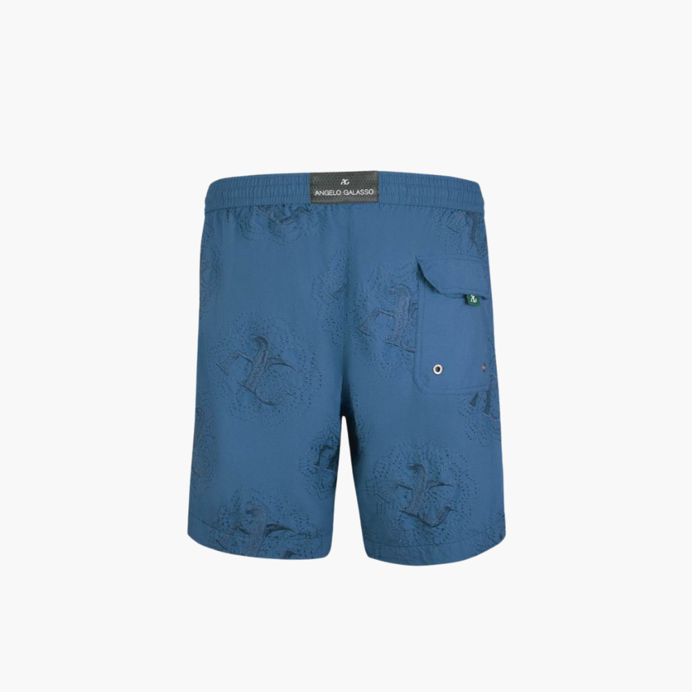 Blue Denim Swimming Shorts with Flower - AG18SQSWI2