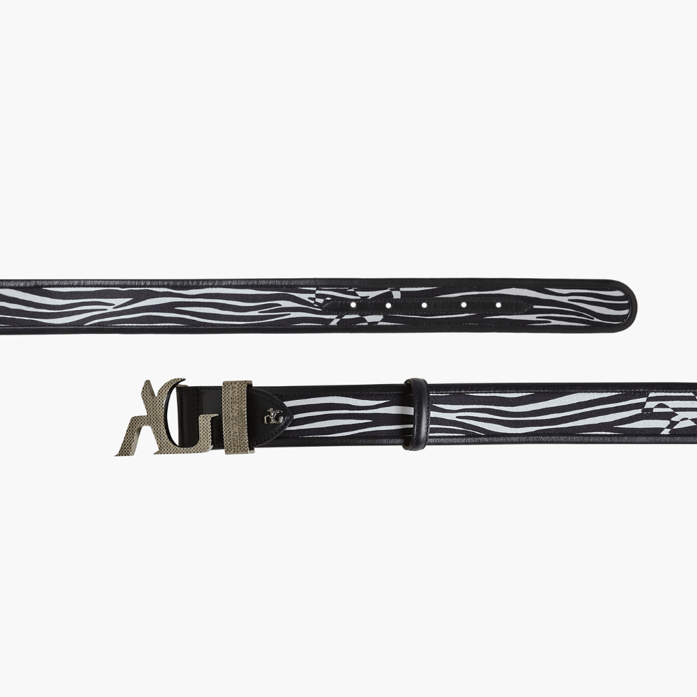 Zebra Printed Silk Belt with Perforated AG Buckle - Angelo Galasso - Luxury Italian Menswear London